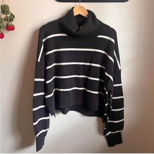 NWT Free People Turtleneck Sweater Gray White Striped MSRP $128